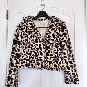 HYFVE Animal Leopard Print Faux Fur Teddy Jacket Size Large
